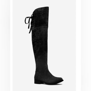 Wide Leg Black Over The Knee Suede Boots
